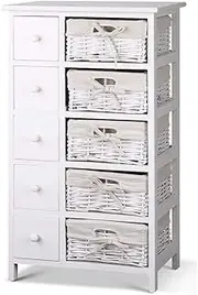 Artiss Chest of Drawers 5 Drawer White with Removeable Baskets Tallboy, Dresser Clothes Storage Cabinet Organizer Lowboy Bedside Table Bedroom Furniture Home Living Room Hallway Entryway
