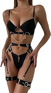 [Generic] Vintage Corsets for Women Exotic Women's Funny Women's Pajamas Sexy Metal Button Interlaced Panel Cutout Bra Sexy Underwear Costume Set