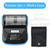 80mm Thermal Printer Portable Receipt Ticket Wireless Bluetooth Mobile Pocket Bill Printer Android Phone PC Printer Blue 3Roll Case