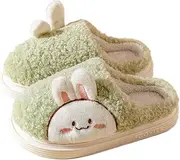[Epsion] Women Cute Bunny Slippers Faux Fur Fluffy Winter Slip-On House Slippers Warm Fuzzy Anti-Skid Indoor Outdoor Shoes
