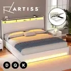 Artiss Bed Frame Gas Lift LED Beds Base White PVC Leather Storage Headboard