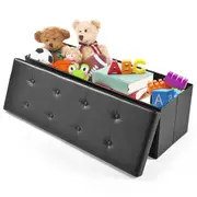 Costway Folding Storage Ottoman PVC Leather Shoe Bench Padded Stool Seat Footrest Toy Blanket Box Hallway Bedroom Black