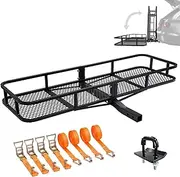 LIODUX Folding Hitch Mount Cargo Carrier Basket, 120x50x13CM, 160KG Capacity Hitch Rack, Folding Trailer Hitch Cargo Carrier Fits 2" Receiver, with Hitch Stabilizer, for SUV Pickup Camping Traveling
