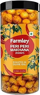 Farmley Makhana Healthy Puffs | Gluten Free Plant Based Roasted & Flavoured Crisps (Pack of 1) | Fox Nuts | High Protein/Fiber | Healthy Snacks | Popped Lotus Seed - Peri-Peri | 3.20 Oz