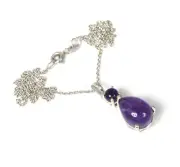 925 Solid Sterling Silver Purple Amethyst Chain Pendant -19 INCH O484