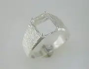 Mens Emerald Cut Textured Solitaire Ring Setting Sterling Silver