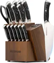 Knife Set, Kitchen Knives Set with Block and Dual Sharpener Full Tang 15 Pcs
