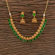 Indian Pakistani southindian Matte Gold Plated Necklace Earrings Set/Asian