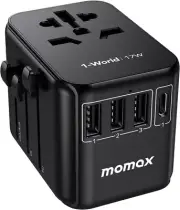 MOMAX 17W Universal Travel Adapter - 5-Port USB-C & USB-A Charger, AC Plug