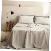 100% Linen Sheets King Size Set, 4 Pcs Natural French Linen Bed Sheets,