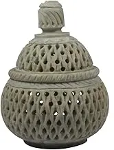 Royal Handicrafts Handcrafted Soapstone Tea Light Holder and Potpourri Box with Diamond Cut Carving