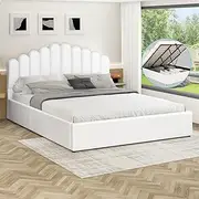 ALFORDSON Bed Frame Base with Gas Lift Storage King Size Milton Series with Bed Head, Mattress Topper Platform Foundation with PU Leather Upholstery for Bedroom, White