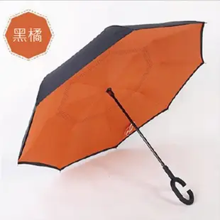 【LEBON】素色C型反向雨傘(雙層傘布 防風 抗UV)