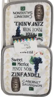 Set of 2 Same Printed Kitchen Pot Holders,7x7",WINE &GRAPES,MENU & WINE TYPES,AM