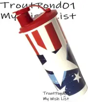 Tupperware 16 Oz Tall Tea Tumbler Red White Blue Stars Stripes Flip Top Seal Lid