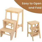 Step Ladder 3 Step Wood Folding Step Stool Portable Step Stools for Adults Kids