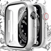[Zumyzu] Compatible with Apple Watch Waterproof Case 40mm Series 6/5/4/SE with Tempered Glass Screen Protector, Full Coverage Bumper Cover for iWatch Case 40mm Silver