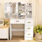 4Drawers Vanity Set with Sliding Mirror Makeup Dressing Table Dresser Desk White