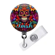 Sugar Skull Personalized Name Retractable Identification Badge Reel Holder