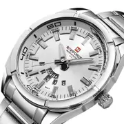 Men's Stainless Steel Band Analog Week Calendar Display Quartz 3atm 30m Water Resistant Wristwatch