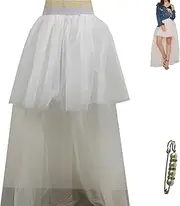 [Yazinie] High Low Skirt Long Pink Tutu Tulle Bustle Skirts Elastic Waist Festival Party Gala Prom Skirt for Women