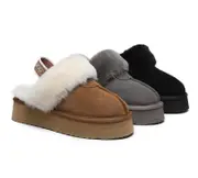 AUSTRALIAN SHEPHERD® 2-Way Style UGG Slippers Women Removable Strap Slingback Platform Waffle - Grey / AU Ladies 8 / AU Men 6 / EU 39