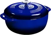 Lodge 3 Quart Enameled Cast Iron Dutch Oven with Lid – Dual Handles – Oven Safe up to 500° F or on Stovetop - Use to Marinate, Cook, Bake, Refrigerate and Serve – Indigo