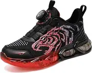 [Xemuck] Children's Trainers, Running Shoes, Fashion Boys Sports Shoes, Tiger Motif, Trainers, Comfortable, Breathable, Lightweight, Outdoor Sports, Leisure Shoes, Jogging Shoes, Size 28-39, Black-red, 6 M