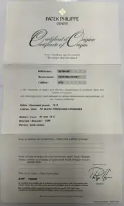 Patek Philippe Authentic Watch Certificate Of Origin Warranty 3919 R Calatrava