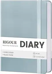 Rigour Journal Notebook with 400 Pages Academic Diary A5 Memo Daily Planner Hardcover Line Ruled Journal for Women Men, Scheduler Daily Planner for Home Office School Diary Travel Gift Birthday (Blue)