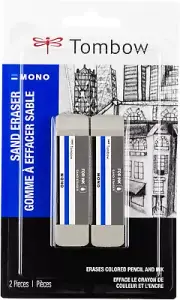 Tombow 67304 Mono Sand Eraser, 2-Pack. Silica Eraser Designed