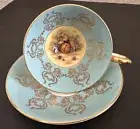 Aynsley Orchard Fruit Turquoise Blue Cup Saucer Set Teacup