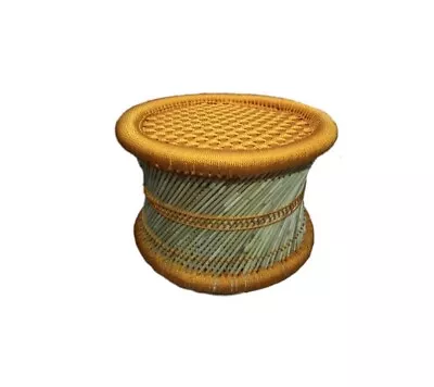 eGharonda Cane Wood Garden/ Home/ Bar/ Restaurant Stool/ Muddi (Orange)