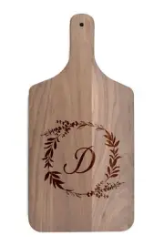 Creative Products Floral Wreath Monogram - D 8 x 17 Walnut Paddle Cutting Board