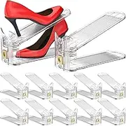 degcicx Shoe Slots Organizer,Adjustable Shoe Stackers,10 Pack Shoe Space Savers,Double Layer Shoe Riser Shoe Slot,Shoe Storage Holder for Closet,Transparent