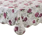 Waterproof Rose Tablecloth Rectangle Vinyl with Flannel Backing Reusable Plastic Gallic Rose Table Cloth for Parties Kitchen Picnic 54x72 Inch