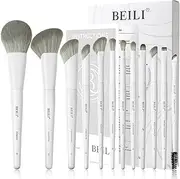 BEILI Makeup Brush Set,White Makeup Brush Set, 12 Vegan Makeup Brushes for Powder Foundation, Concealer, Eyebrows, Eyeshadow, Contour, Eyeliner, Blender Eye Brush