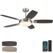 52 Inch Ceiling Fans with Lights and Remote,Sand Nickel Outdoor Ceiling Fans ...