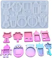 KyeeaDIY 10 PCS Quicksand Resin Moulds Set Resin Molds Casting Kits Shaker Mould Silicone Jewelry Epoxy Making or DIY Craft Keychain Pendant Jewellery Ornaments