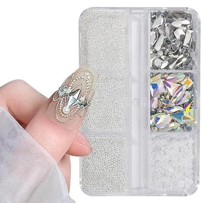 6 Grids 3D Nail Art Charms Nail Micro Caviar Beads Rhinestones for Silver