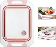 Collapsible Chopping Board, Foldable Chopping Board with Colander, Multifunctional Kitchen Vegetable Washing Basket Dish Tub for BBQ Prep/Picnic/Camping(Pink)