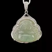Certified Grade A Burma Green Jadeite Buddha Pendant s925 sterling silver
