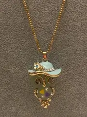 NWT Betsey Johnson Crystal Blue Owl Enamel Rhinestone Charm Pendant Necklace