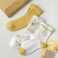 在飛比找蝦皮商城優惠-襪子 女襪 新款ins潮長襪 日系甜美薄款棉襪 黃色花邊小熊