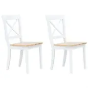 Dining Chairs 2 pcs White and Light Wood Solid Rubber Wood