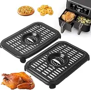 [GXF] Air Fryer Grill Pan for Ninja Air Fryers, 2 Packs Replacement Air Fryer Crisper Plate Grill Plate Tray Accessories with Rubber Bumpers for Ninja Foodi DZ090 DZ201 DZ100 Air Fryer, Dishwasher Safe