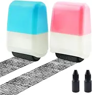 YETOOME 2 Pcs Identity Protection Roller Stamps Included 2 Pack Refills Ink Security Prevention Stamp Confidential Stamp Roller for Privacy Protection, ID Blockout and Address Blocker (Blue, Pink)