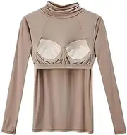 [XWSM] Thermal Tops Underwear with Bra Chest Pad Integrated Women Turtleneck Shirt Long Undershirt Pullover Base Layer Slim Fit