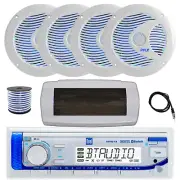 Dual Bluetooth Marine Radio,Cover, Antenna,Wire, 4x 6.5'' 150W LED White Speaker
