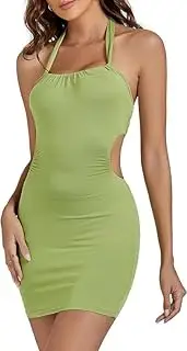[Generic] Women's Halter Sleeveless Cut Out Tie Back Sexy Bodycon Party Mini Dress